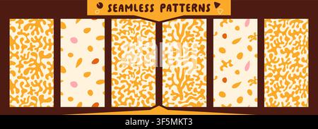 Collection of organic coral seamless posters. Abstract repeated vertical compositions. Stock Vector
