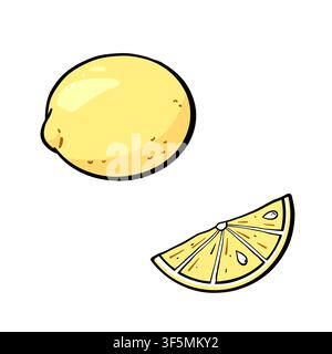 Fresh Lemon Vector Set with Whole Fruit and Citrus Slice Stock Vector