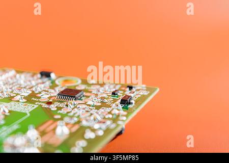 Electronic circuit board with chipset processor soldered in the surface Stock Photo