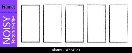 Sprayed rectangle frame, grainy gradient vector, abstract round point noise. Dust dissolve element and shadow airbrush paint. Charcoal vignette with f Stock Vector