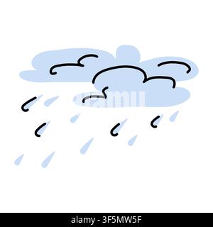 Blue rainy clouds vector graphic with falling drops. Simple hand drawn weather forecast icon for autumn storm or overcast sky, isolated on white Stock Vector