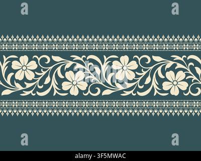 Elegant floral border pattern featuring classic flowers, ornate leaves, and decorative lace trims on a dark background. Great for textile and frame de Stock Vector