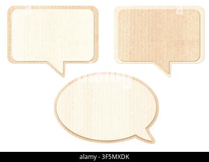 Set of Empty comic speech bubble from recycled carton material. Sustainable development of strategy approach to zero waste, responsible consumption. E Stock Photo