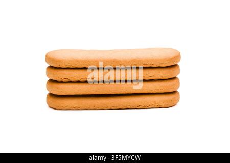 Stack of four plain rectangular biscuits isolated on white background Stock Photo