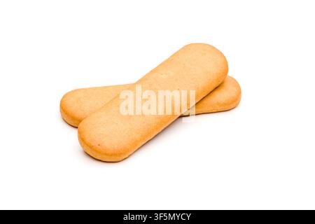 Three plain golden biscuits isolated on a clean white background Stock Photo