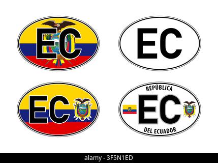 Ecuador, oval international vehicle registration code license plate car sticker, vector illustration Stock Vector
