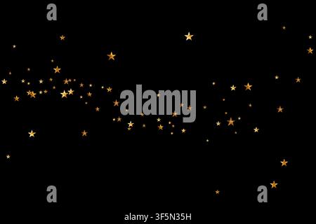 Scattered golden stars float across a black background forming a decorative celestial border with soft festive sparkle Stock Vector
