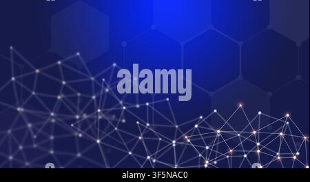 Technology background concept, Abstract connected network on bright blue blurred background. Stock Photo