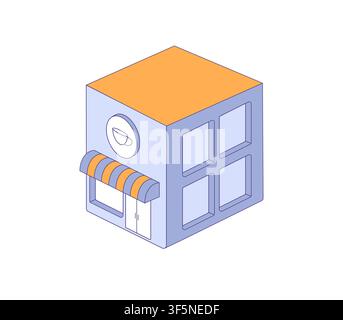 Cafe building in isometric view. Flat vector illustration for architectural visualization, hospitality projects, and cityscape Stock Vector