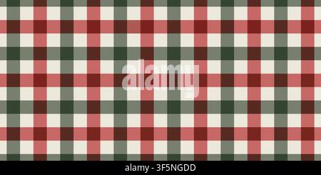 Christmas red green gingham fabric seamless pattern. Xmas check plaid. Picnic kitchen texture. Gingham square vintage texture. Gift wrapping paper Stock Vector