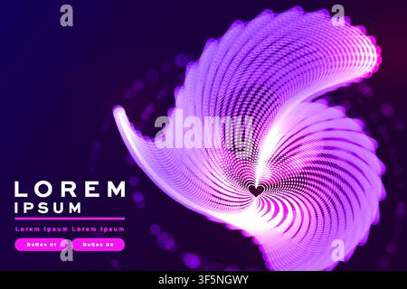Purple abstract swirl vortex background with glowing dotted wave, heart center, futuristic banner template design Stock Vector