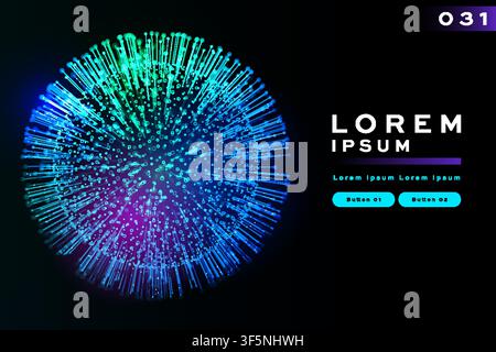 Abstract particle explosion background with blue green glowing dot burst pattern, futuristic banner template design Stock Vector