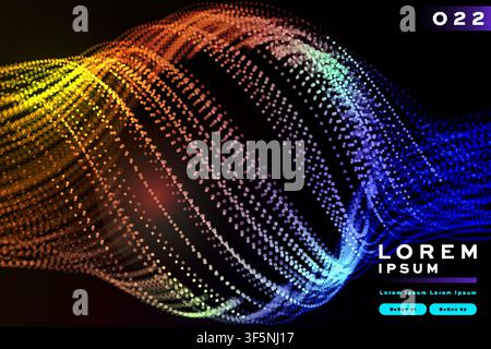 Abstract particle wave background with colorful glowing dot swirl pattern, futuristic banner template design Stock Vector