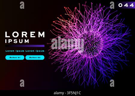 Abstract virus cell background with purple glowing particle burst design, futuristic science banner template Stock Vector
