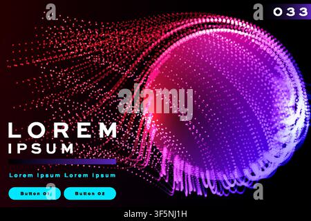 Abstract particle sphere background with red purple glowing dotted circle design, futuristic banner template Stock Vector