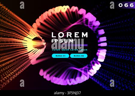 Abstract dotted ring background with orange purple glowing particle circle, futuristic banner template design Stock Vector