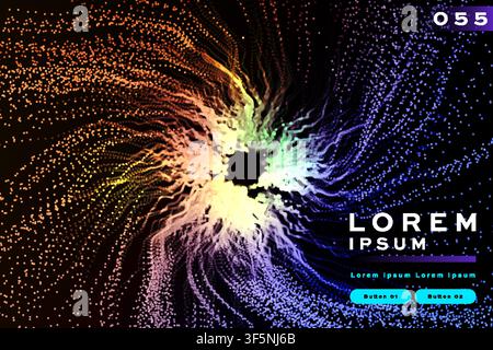 Abstract particle explosion background with colorful glowing dot burst pattern, futuristic banner template design. Stock Vector