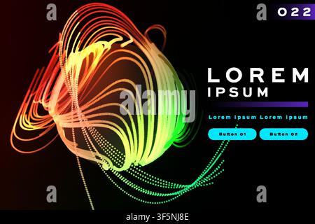 Abstract 3D wave sphere background with orange green glowing swirl line design, futuristic banner template design Stock Vector