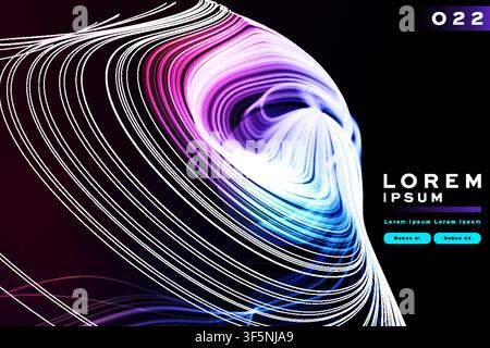 Abstract 3D wave background with pink blue glowing swirl line pattern, futuristic vortex banner template design Stock Vector