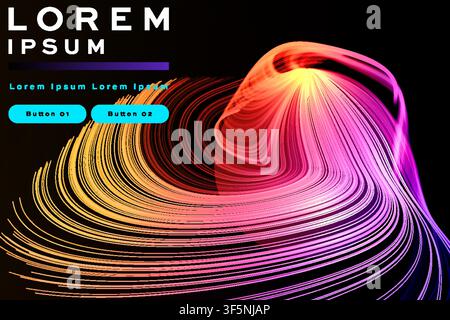 Abstract 3D wave background with orange pink glowing curved line swirl, futuristic banner template design Stock Vector