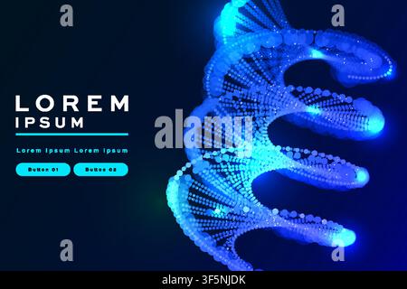 Abstract DNA helix background with blue glowing particle strand design, futuristic science banner template design Stock Vector