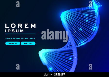 Abstract DNA helix background with blue glowing double strand design, futuristic science banner template design Stock Vector