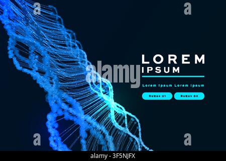 Abstract DNA helix background with blue glowing particle strand design, futuristic science banner template design Stock Vector