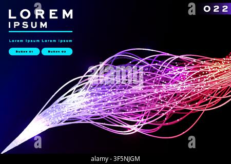 Abstract fiber optic wave background with purple pink glowing curved lines, futuristic banner template design Stock Vector