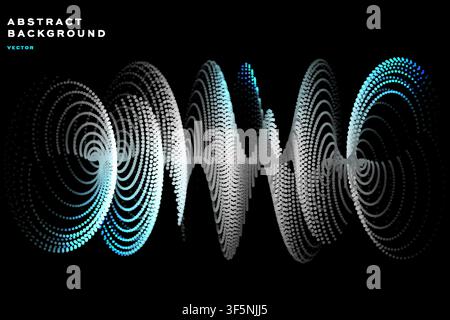 Abstract sound wave background with blue dotted equalizer pattern, futuristic audio frequency banner template Stock Vector