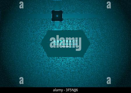 Abstract PCB circuit background with teal microchip technology, digital dotted texture banner template design Stock Vector