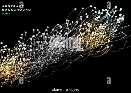 Abstract network wave background with colorful glowing node connection lines, futuristic banner template design Stock Vector