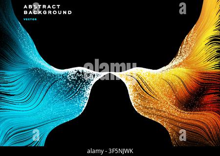 Abstract wave background with blue orange glowing particle flow pattern, futuristic energy banner template design Stock Vector