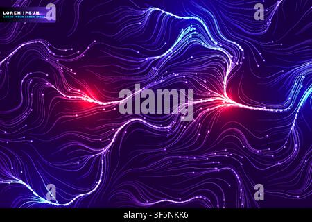 Abstract wave line background with blue purple glowing network pattern, futuristic energy banner template design Stock Vector