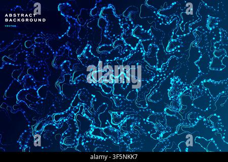 Abstract blue network background with glowing dotted line pattern, futuristic connection banner template design Stock Vector