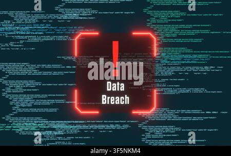 Data breach warning sign on a computer screen, data, code, computer crime, encryption. Data breach warning sign on a computer screen, data, code, comp Stock Photo