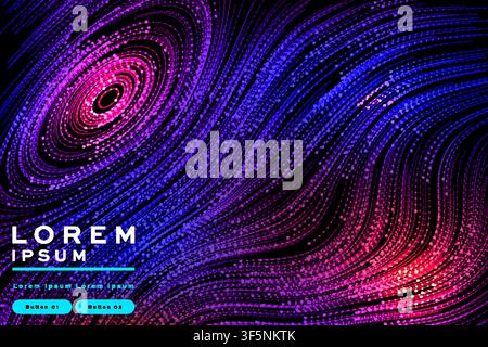 Abstract wave dot background with pink purple blue glowing swirl pattern, futuristic banner template design Stock Vector