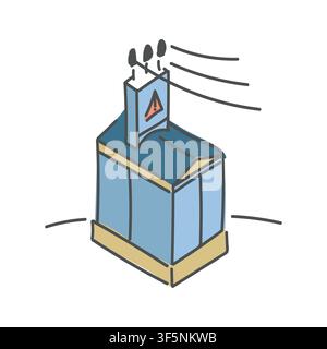 Hand drawn flat vector illustration of an electric transformer pole on a white background. Stock Vector