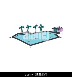 Island with palm trees, flat vector illustration Stock Vector