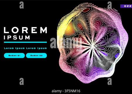 Abstract colorful topographic sphere background with glowing contour pattern, futuristic banner template design Stock Vector