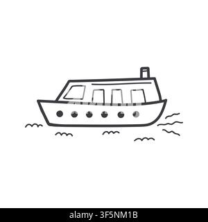 Small boat, line art illustration Stock Vector