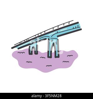 Bridge over water, flat vector illustration Stock Vector