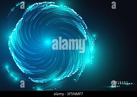 Abstract galaxy spiral background with cyan blue glowing fiber optic swirl, futuristic vortex banner template design Stock Vector