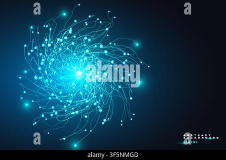 Abstract network explosion background with blue glowing particle burst, futuristic connection banner template Stock Vector