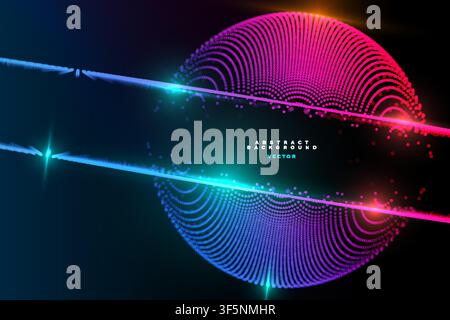 Abstract particle sphere background with pink blue glowing dotted circle, futuristic tech banner template design Stock Vector