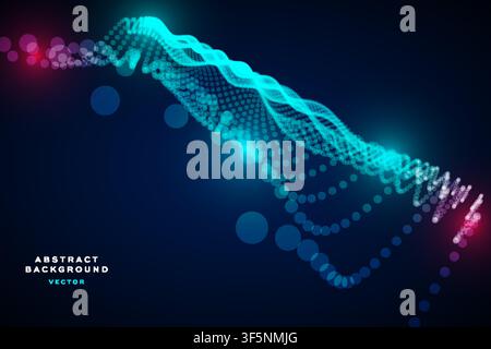 Abstract particle wave background with cyan blue glowing dotted flow, futuristic bokeh banner template design Stock Vector