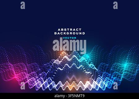 Abstract particle wave background with colorful glowing dot terrain, futuristic sound equalizer banner template Stock Vector