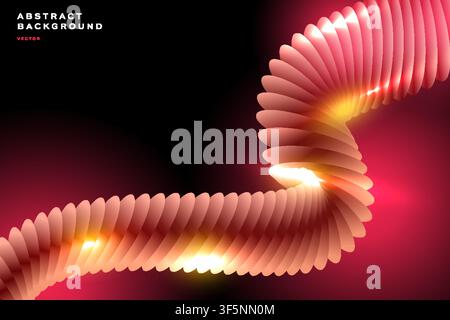 Abstract 3D spiral background with red orange glowing twisted rope design, futuristic banner template design. Stock Vector