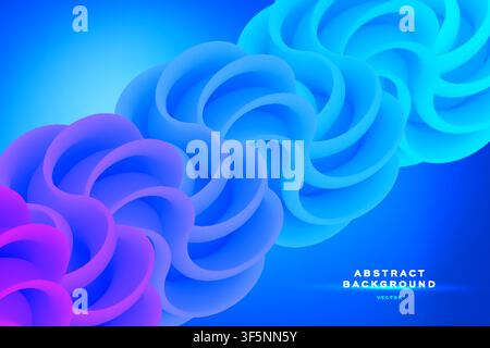 Abstract 3D flower wave background with blue purple gradient swirl pattern, futuristic banner template design. Stock Vector