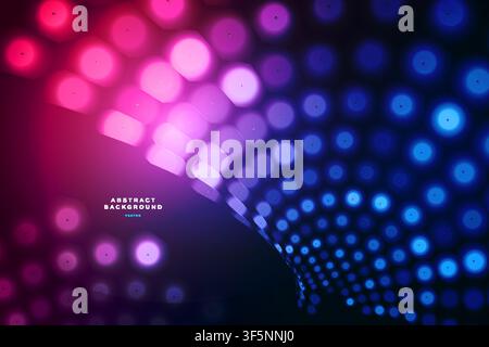 Abstract bokeh dots background with pink blue glowing circles, halftone pattern, futuristic banner template design. Stock Vector