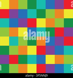 Bright colorful seamless geometric pattern with abstract square mosaic shapes. Retro 80s checkerboard vector background and trendy children textile Stock Vector